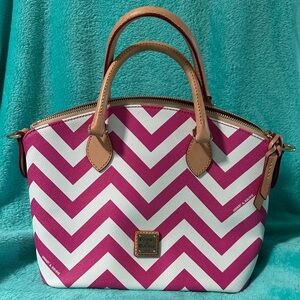 Dooney & Bourke Pink and White Chevron Satchel